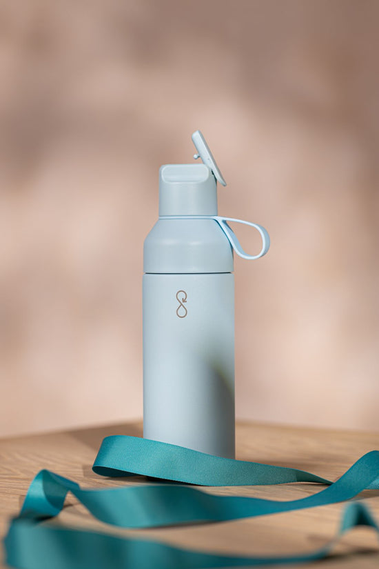 Sky Blue Metal Water Bottle With Straw