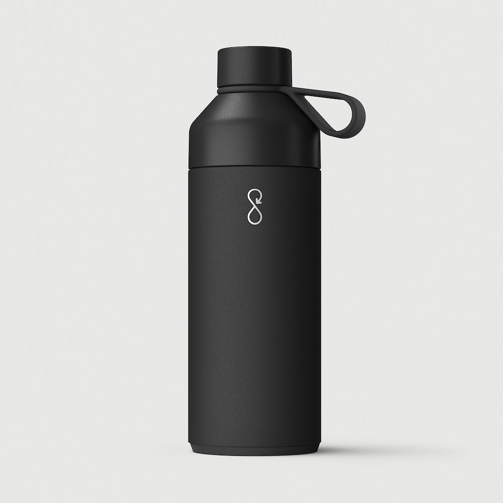 Large 1 Litre Black Stainless Steel Water Bottle